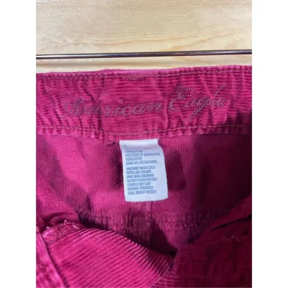 American Eagle Outfitters Women's 100 % Cotton Magenta Pink Corduroy Distressed - Picture 7 of 12